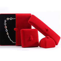 Boîte à bijoux double ouverture en velours rouge avec bouton-pression pour bague, boucles d'oreilles, collier, emballage cadeau personnalisé