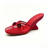 Mules pour femmes faites à la main avec décor floral en maille, bout rond, talon sculpté, dessus en filet respirant, sans bride arrière, à enfiler, pour tenue habillée