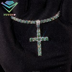 Colgante de Cruz de Moissanita de Color Fantasía RTS, Joyería de Moda, Colgante de Plata de Ley 925, Dijes de Cruz de Moissanita Verde - Product Image 5