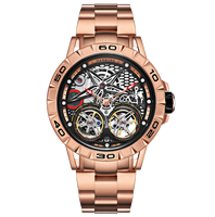 HANBORO Montre Mécanique Automatique pour Homme Série Pentagramme Multi-Éléments Cadran Personnalisé Squelette Double Volant Pointeur