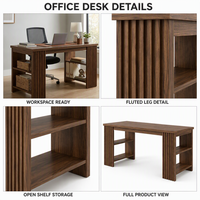 Escritorio Grande de Madera para Computadora con Estanterías Dobles Laterales, Estación de Trabajo con Acabado de Madera y Base de Listones Verticales para Oficina en Casa Familiar