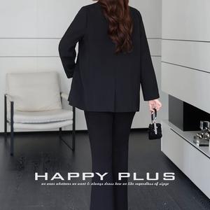 Ensemble de costume pour femme Happy Plus, pantalon évasé taille haute en crêpe noir, taille élastique, grande taille N8777 - Product Image 1