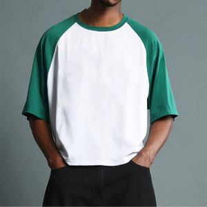 TShirt pria ukuran besar bahu jatuh modis sambungan kustom dan warna cocok katun pria Tshirts warna Solid - Product Image 1