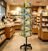 Présentoir rotatif 360° mobile en métal sur pied pour livres, bandes dessinées, brochures et magazines pour enfants