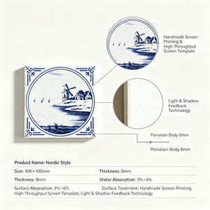 Carrelage Bleu Delft Bateau à Voile 100x100mm Brillant Sérigraphié à la Main Céramique Carreaux d'Intérieur Modernes Accents Style Néerlandais Résistant à la Chaleur - Product Image 4