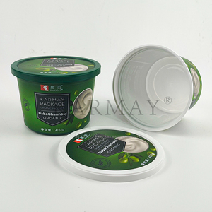 Emballage de pâtes en pot plastique rond de 500g avec couvercle pour houmous, harissa, muham, labneh, tzatziki, baba ghanoush, sauces orientales - Product Image 4