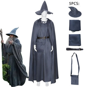 Disfraz de mago Gandalf, conjunto de 5 uds., disfraz de algodón para hombre, disfraz de fiesta de Halloween para adultos - Product Image 1