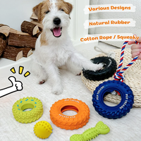 Jouets à mâcher pour chien en caoutchouc naturel résistant aux morsures, en forme de pneu, avec corde en coton