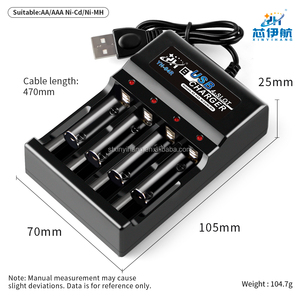<span class=keywords><strong>Chargeur</strong></span> de piles AA/AAA portable 4 emplacements <span class=keywords><strong>DC5V</strong></span> 1A, sortie 250mA*4, en ABS noir, charge directe USB avec indicateur pour appareil photo - Product Image 2