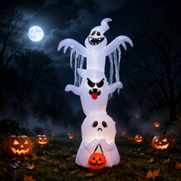 Kombo Labu dan Hantu Putih Tiup Halloween 2,4M dengan Lampu LED untuk Dekorasi Halaman yang Menyala