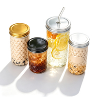 Bocal en verre à motif diamant en gros, avec logo personnalisé en relief, pour boissons, miel et cadeaux de mariage