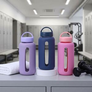 800ml Heat Resistant Borosilicate Glass Water Bottle Silicone Sleeve Reusable <b>Drinking</b> <b>Flask</b> for Gym Sport Outdoor Travel Use - Product Image 1