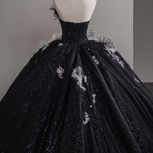 Robes de mariée de luxe, robes de bal, sans manches, col en V, paillettes, volants, dentelle 3D, perles, diamants, robes de mariée Sfy49 - Product Image 5