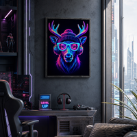 Impression murale lumineuse LED, art néon Cyberpunk Renne, pour un art pop moderne, accessoire mural d'ambiance intérieur