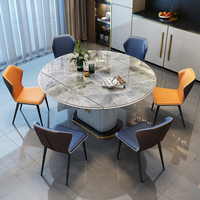 Ensemble de table à manger ronde de luxe ModHomi, 6 places, table de cuisine moderne avec plateau en pierre et chaises pour la maison, le restaurant, l'appartement