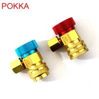 POKKA Adaptor R134A Tekanan Tinggi Rendah, Adaptor AC Pendingin, Adaptor Kuningan Pengukur Manifold Truk Mobil Otomatis