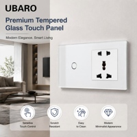 Interrupteur tactile UBARO à panneau en verre trempé 1 voie avec prise universelle 5 broches, interrupteurs et prises électriques murales pour la maison