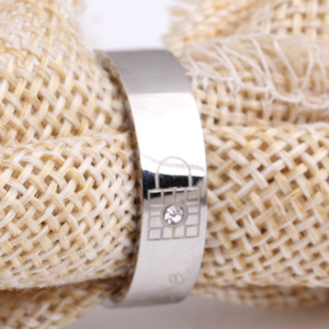 Titanium Steel <b>Couple</b> <b>Rings</b> 6.4MM Diamond Inlay Key Lock Design Wedding Jewelry Unisex - Product Image 3