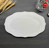 Assiettes à steak en céramique blanche pour la maison, style rétro français européen, bordure en relief, motif floral, assiettes à dîner, vaisselle en céramique pour un usage quotidien