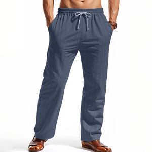 <span class=keywords><strong>Pantaloni</strong></span> Estivi da Spiaggia per Uomo in <span class=keywords><strong>Lino</strong></span> con Coulisse, <span class=keywords><strong>a</strong></span> <span class=keywords><strong>Righe</strong></span> Verticali, Gamba Dritta, Traspiranti e Casual - Product Image 3