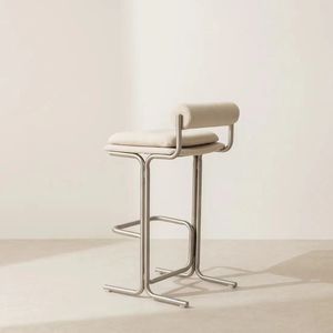 Taburete de <span class=keywords><strong>Bar</strong></span> Moderno con Marco de Madera Maciza y Cojín de Tela, Silla de <span class=keywords><strong>Bar</strong></span> para Cafetería, Taburete Alto de Madera Maciza para Barra - Product Image 2