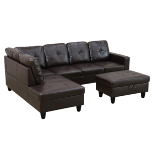 Convertible Leather Storage Square Sectional <b>Sleeper</b> <b>Sofa</b> Set for Living Room Apartment Hotel or Villa Leather Material - Product Image 1