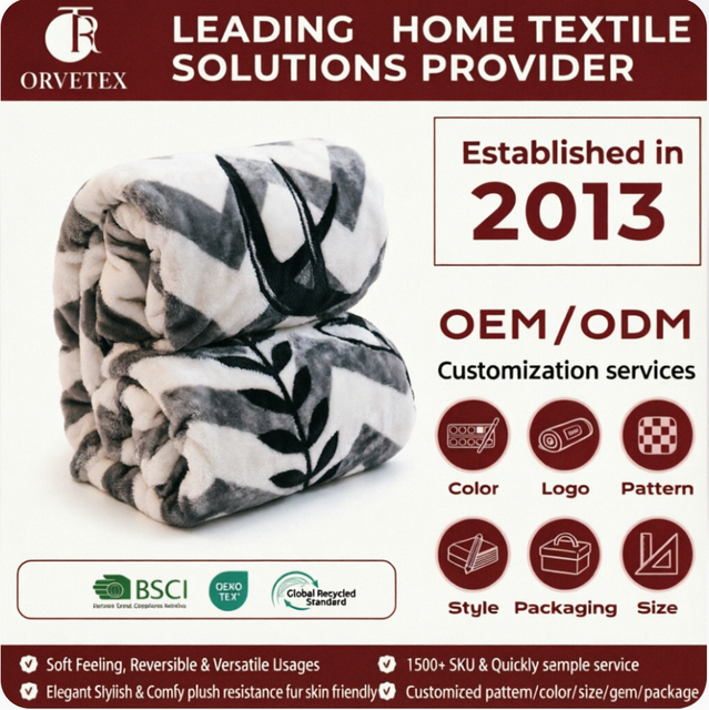 Orvetex Hot Selling Factory Customized Thick and Soft Raschel Plush Bed Blanket for Winter Thickening and Warmth