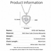 Collier en Moissanite avec Pendentif Cœur Halo en Zircon Cubique et Pierre Ronde de 5 mm pour Femme, en Argent Sterling 925 Plaqué Or Blanc, En Stock, Bijoux en Gros