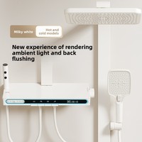 Ensemble de douche thermostatique numérique à LED pour salle de bains Système 4 fonctions Laiton poli Cuivre Robinet à jet filtré Pomme de douche pour baignoire