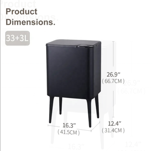 Bidone della spazzatura sottile 30 + 3L in acciaio inossidabile nero automatico riciclare grige quadrato Handpress 33L grande bidone della spazzatura 30l tangibile - Product Image 4