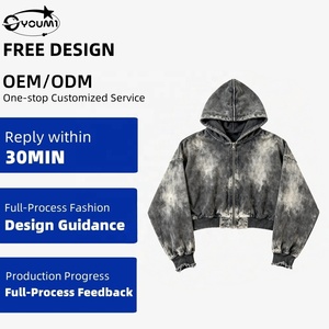 YOUMI Service OEM Personnalisé Vente en Gros Sweat-shirt Zippé Décontracté pour Homme en Molleton 100% Coton 500 GSM, Coupe Oversize Courte, Effet Délavé et Vieilli - Product Image 1