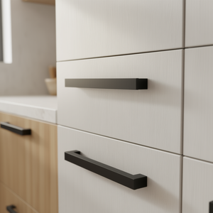 Poignées de meuble modernes en acier inoxydable noir mat, entre centres de 3,86 po, carrées et fines, pour cuisine et salle de bain - Product Image 2