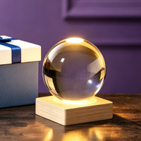 Boule de cristal vierge de 8 cm pour gravure laser, avec boîte cadeau, sphère en verre optique, base LED rechargeable USB, cadeaux photo 3D personnalisés en cristal