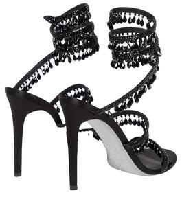 Nouvelles sandales américaines en satin à talons hauts pour femmes, avec pendentif en cristal, motif serpent enroulé, strass et pompon décoratif, à enfiler, sexy - Product Image 2