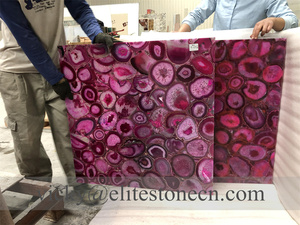 Dalle d'agate rose rétroéclairée de luxe, pierre semi-précieuse translucide pour panneaux muraux de salle à manger et cuisine, et carreaux de sol - Product Image 2