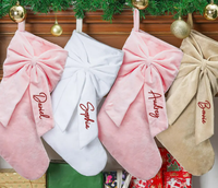 Noeud personnalisé bas de Noël 2025 bas de Noël brodés bas de Noël en velours avec nom cadeau de Noël