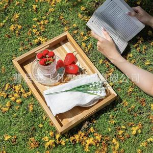 Acacia Wood Serving <b>Tray</b> 38cm Restaurant Use Solid Wood Fruit Dessert <b>Tray</b> With Handles Handheld Storage <b>Tray</b> - Product Image 1