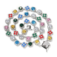 Collier Hip Hop en zirconium multi-cubique glacé pour homme trèfle à quatre feuilles diamant fleur chaîne à maillons en laiton bijoux pour femmes