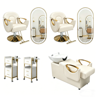 Ensemble de mobilier de salon scandinave : Unité de lavage de cheveux, poste de coiffure de luxe, miroir et chariot pour boutique