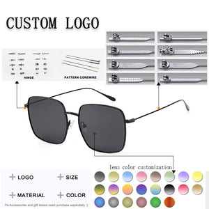 Unisex Rectangle Metal Frame Sunglasses Square Shape Dark Lens 100% UV Protection Outdoor Fashion <b>Eyewear</b> for Adults - Product Image 2