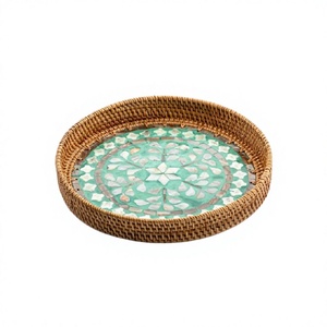 Plateau de service rond en rotin et en osier de qualité supérieure pour thé, café, bonbons et en-cas, par Home Arts - Product Image 1