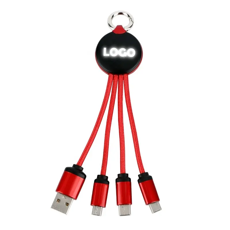 Novelty Gifts USB gadgets 3 in 1 USB Charging Cable Custom LED light-up logo 2.4A Fast Charging USB Cable Type C Cable