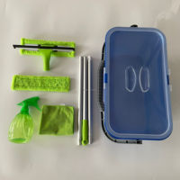 Kit de nettoyage de vitres de panier de rangement en plastique Qingle avec chiffons, vaporisateur, raclette, poignée en aluminium. Verre d'essuie-glace