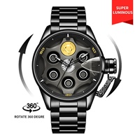 Reloj de Cuarzo de Alta Gama para Hombre, Giratorio, 3D, Hueco, de 44 mm, de Aleación de Acero Inoxidable, con Cristal, Cronógrafo, Vintage, Moderno