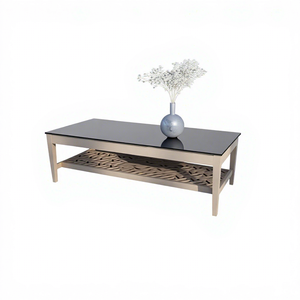 Table basse moderne rectangulaire, table centrale avec plateau en verre et base en bois, table à thé pour salon - Product Image 5