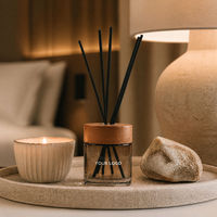 Bouteille diffuseur de parfum en verre de 200 ml, cylindrique, avec bouchon en bois, emballage personnalisé avec logo
