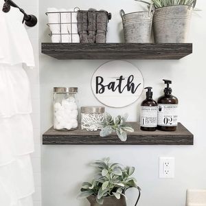 Étagères flottantes personnalisées pour salle de bain - Étagère murale au-dessus des toilettes Décoration de maison de style campagnard Étagère de présentation Étagère à livres Brun rustique - Product Image 2