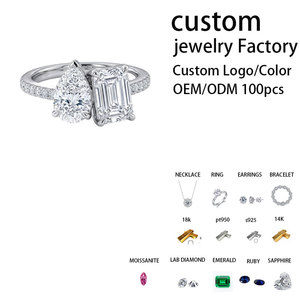 Bague de Fiançailles en Moissanite 10 carats Toi et Moi, Coupe Poire et Émeraude, Bande Pavée en Argent S925, Bague de Promesse, Vente en Gros, OEM/ODM - Product Image 2
