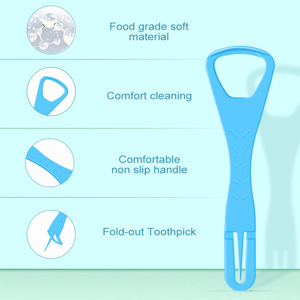 <b>Tooth</b> Point Foldable Plastic Tongue <b>Scraper</b> With Toothpick Oral Cleaning Tool For Tongue Cleaning Anti Slip Handle Blue - Product Image 1