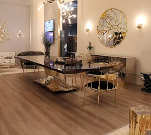 Cao Hàng Đầu Kích Thước Lớn Bàn Ăn Đặt Phòng Đánh Bóng Brass Cơ Sở <span class=keywords><strong>Dinning</strong></span> Bảng Biệt Thự Hoàng Gia Tiệc 10 12 Chỗ Ngồi Dài Bàn Ăn Tối - Product Image 2